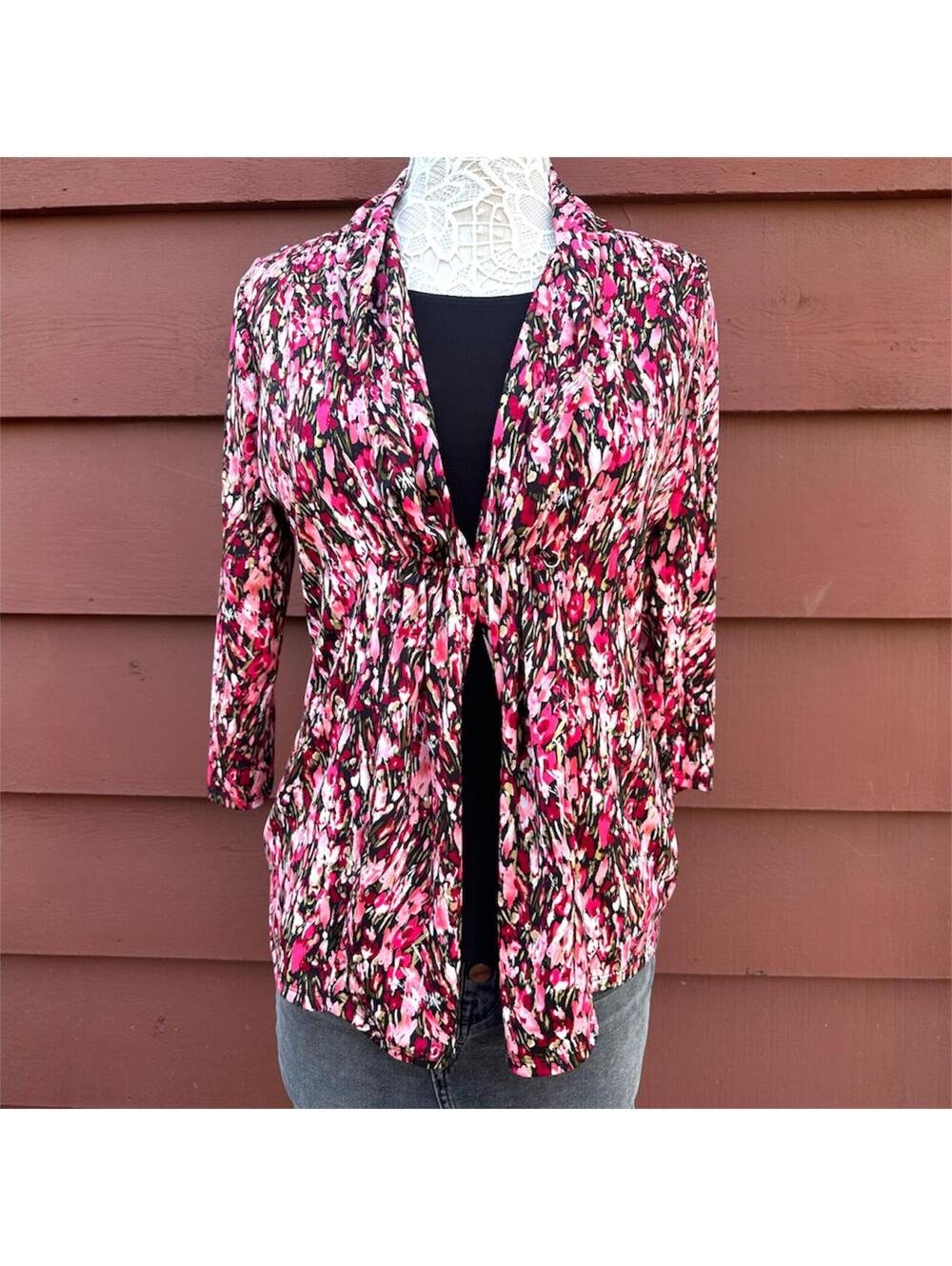 Notations Floral Ruched Waist Layered Top Pink Black